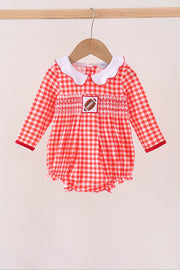 Red Football Smocked Gingham Bubble