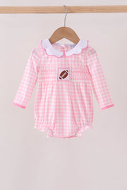 Pink Football Smocked Gingham Bubble