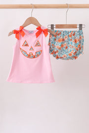 Pink Jack-o-lantern Applique Bloomer Set