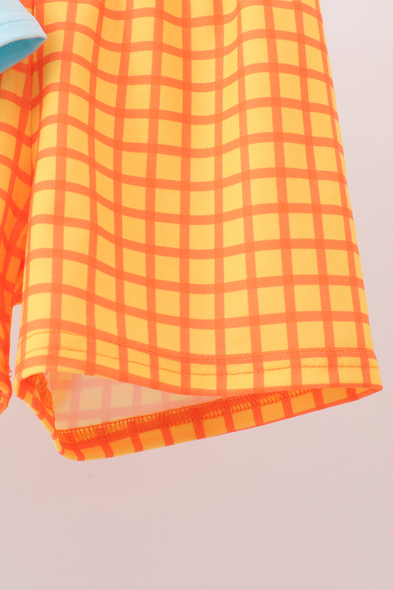Blue Jack-o-lantern Applique Gingham Shorts Set