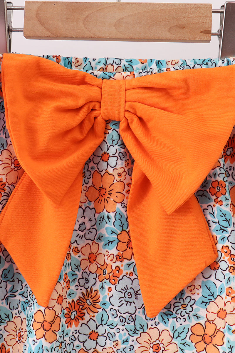 Pink Jack-o-lantern Applique Bow Skorts Set