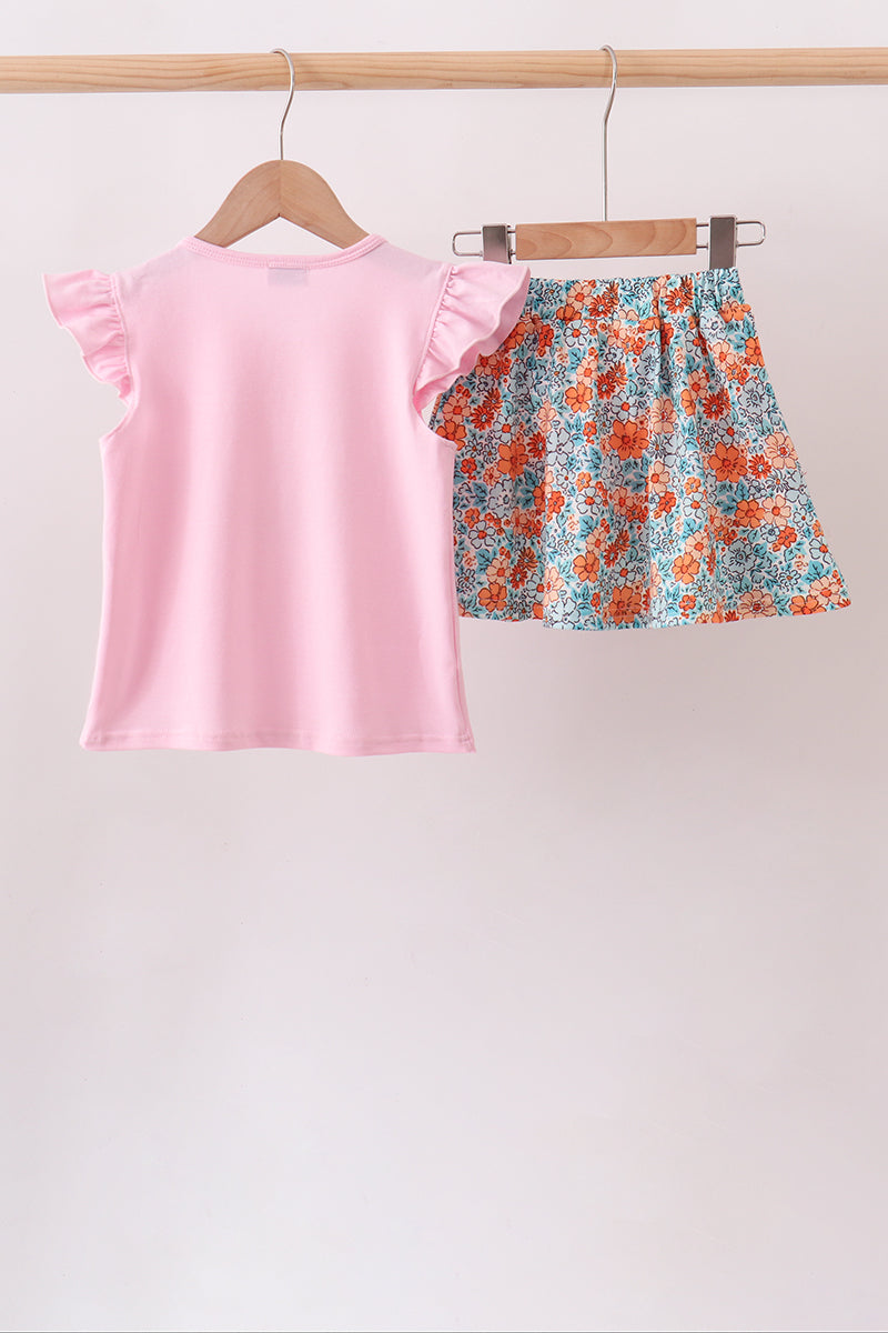 Pink Jack-o-lantern Applique Bow Skorts Set