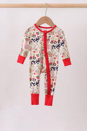 Maroon Farmland Bamboo Ruffle Zipper Romper