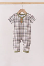 Oat Olive Plaid Romper