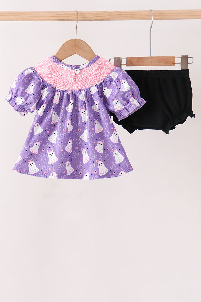 Purple Spooky Cute Smocked Bloomer Set