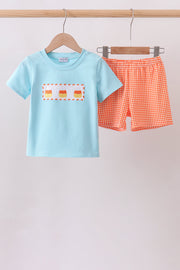 Blue Candy Smocked Gingham Shorts Set