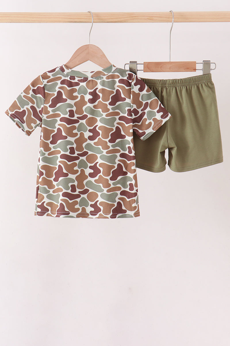 Camouflage Jack-o-lantern Applique Shorts Set