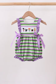 Purple Witch Embroidery Stripe Ruffle Bubble