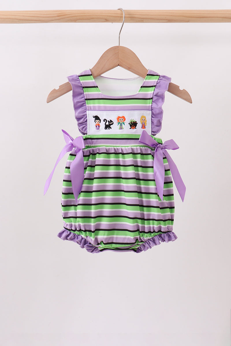 Purple Witch Embroidery Stripe Ruffle Bubble
