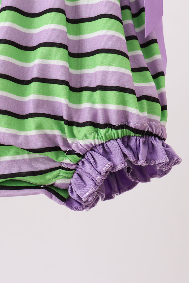 Purple Witch Embroidery Stripe Ruffle Bubble