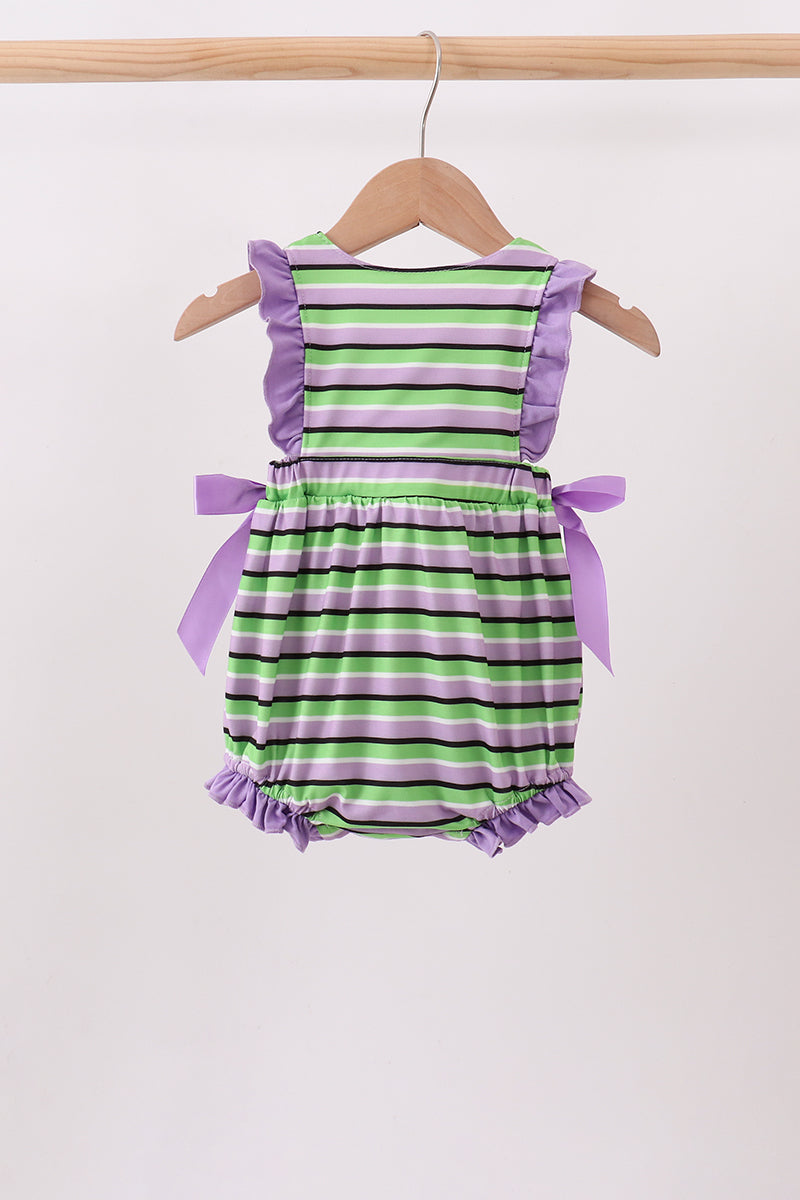 Purple Witch Embroidery Stripe Ruffle Bubble