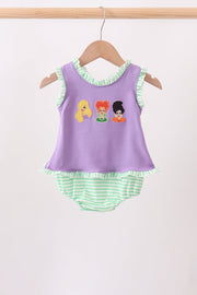 Purple Witch Applique Stripe Ruffle Bubble