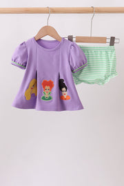 Purple Witch Applique Stripe Bloomer Set