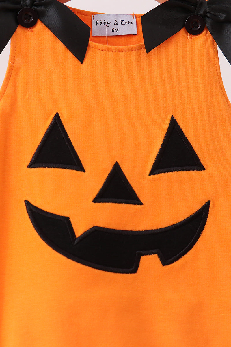 Orange Jack-o-lantern  Applique Bow Bubble