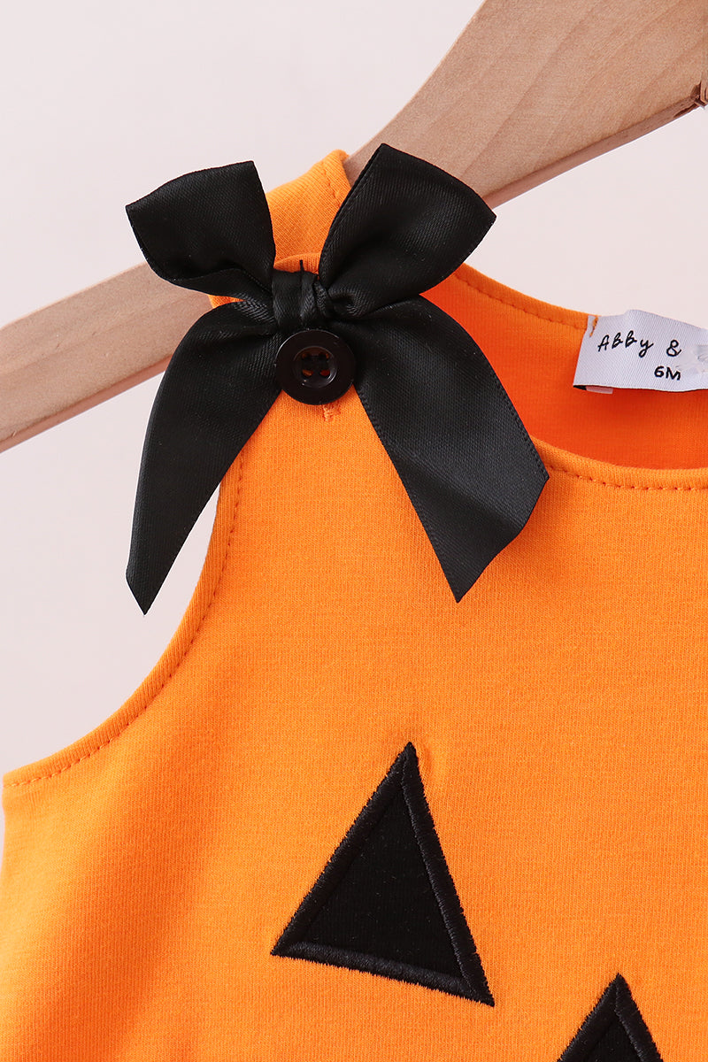Orange Jack-o-lantern  Applique Bow Bloomer Set