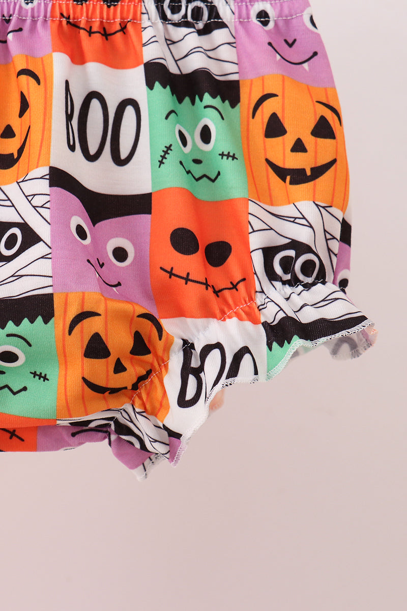 Orange Jack-o-lantern  Applique Bow Bloomer Set