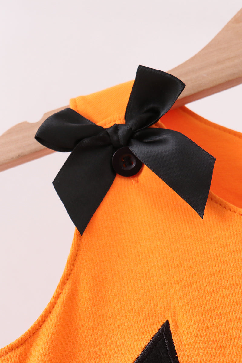 Orange Jack-o-lantern  Applique Ruffle Shorts Set