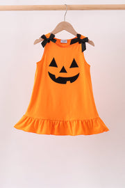 Orange Jack-o-lantern  Applique Ruffle Dress