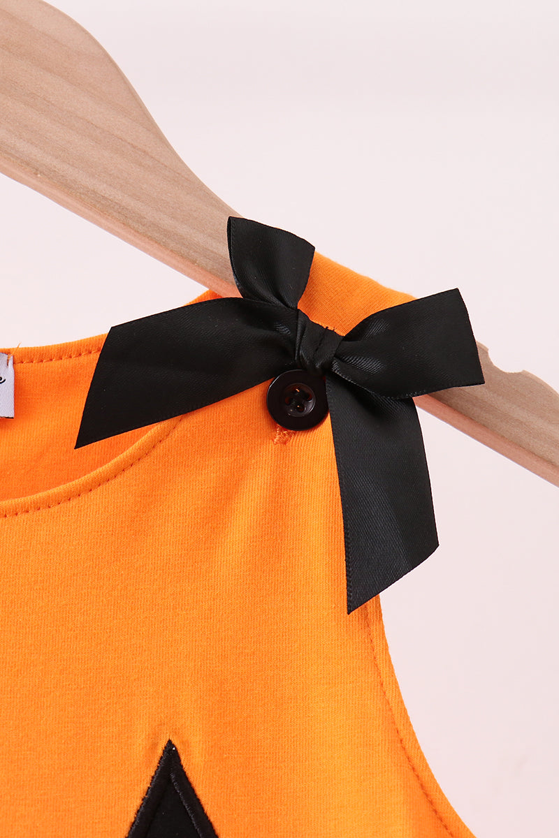 Orange Jack-o-lantern  Applique Ruffle Dress