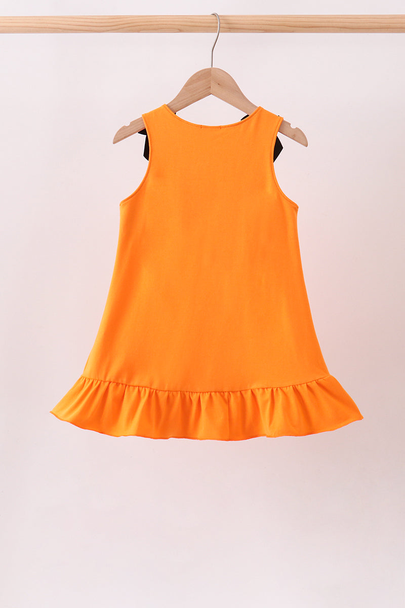 Orange Jack-o-lantern  Applique Ruffle Dress