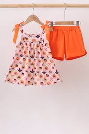 Pumpkin Spider Bow Shorts Set