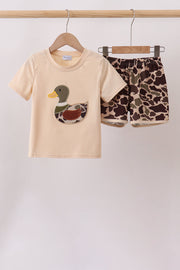 Camouflage Duck Applique Shorts Set