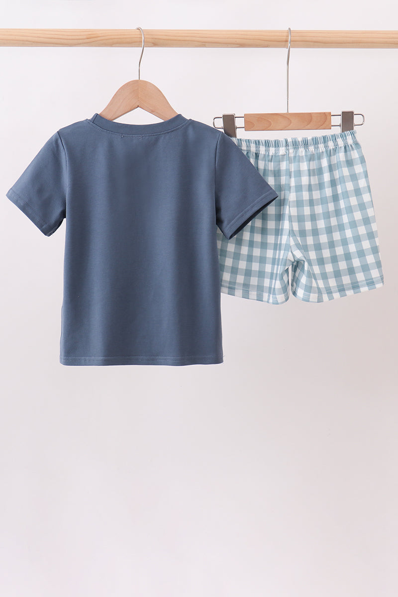Dusty Blue Pumpkin Applique Shorts Set