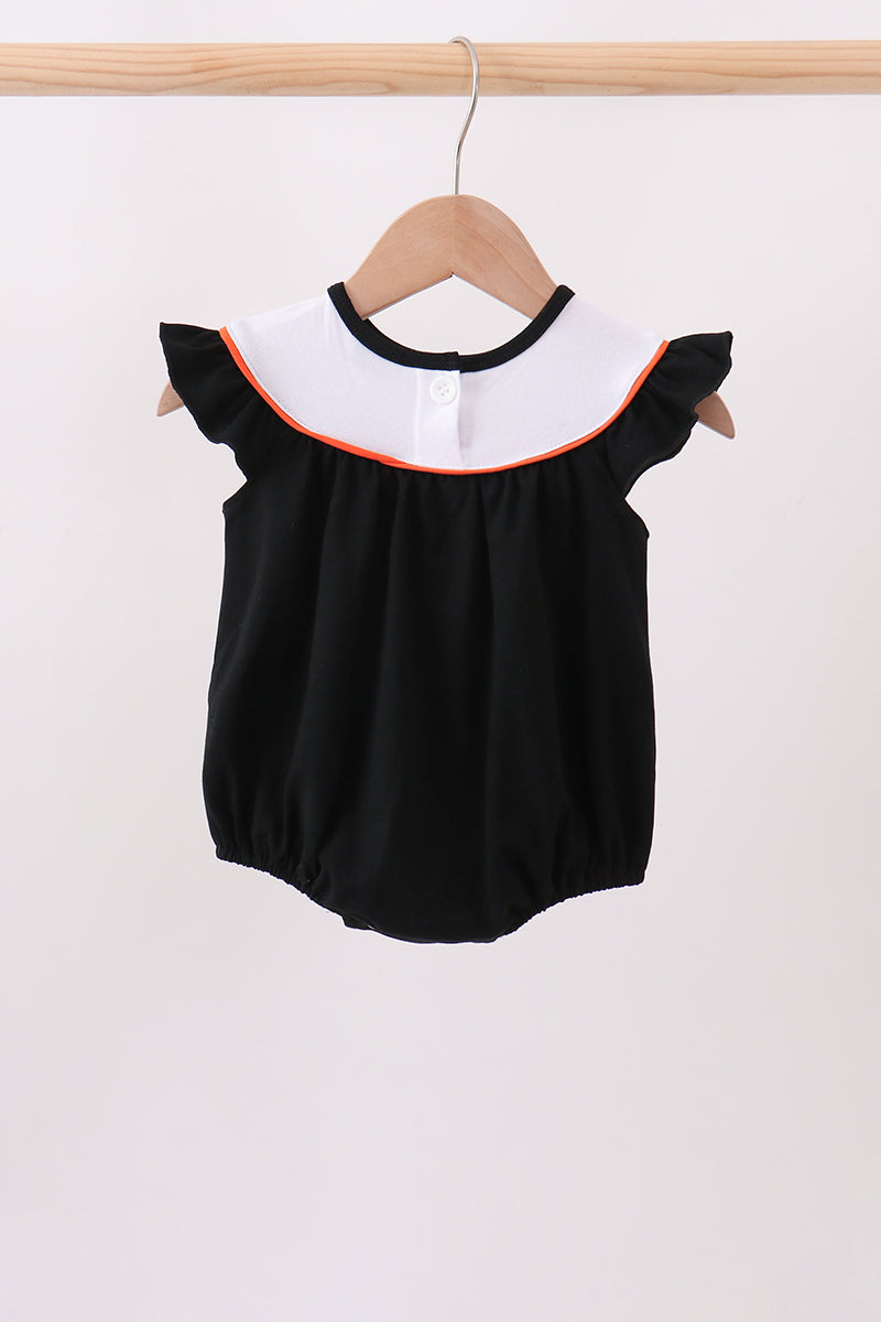 Black Pumpkin Cat Embroidery Ruffle Bubble