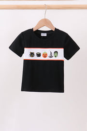 Black Pumpkin Cat Embroidery Top