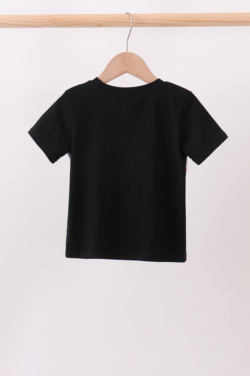 Black Pumpkin Cat Embroidery Top