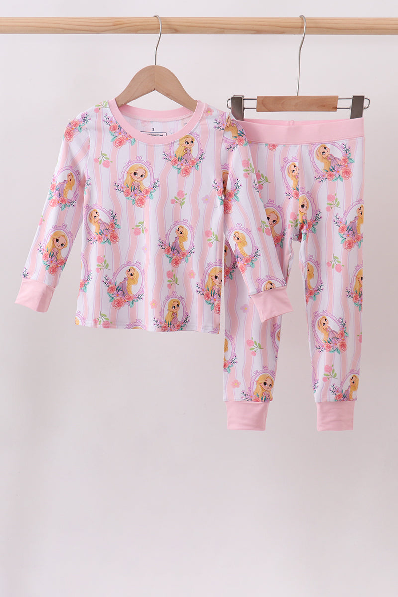 Pink Princess Stripe Bamboo Pajama Set