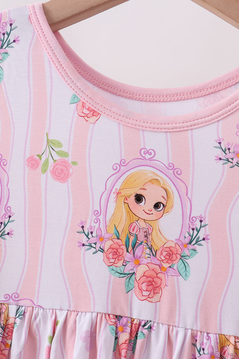Pink Princess Floral Stripe Bamboo Pants Set