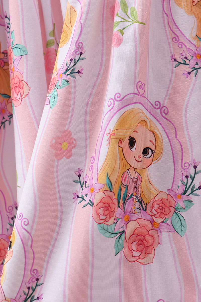 Pink Princess Floral Stripe Bamboo Pants Set