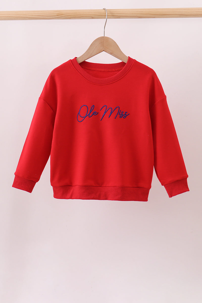 Red Mississippi Ole Miss Embroidery Top