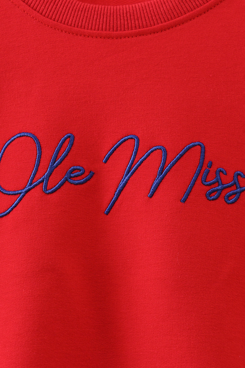 Red Mississippi Ole Miss Embroidery Top