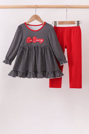 Red Georgia Embroidery Pants Set