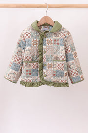 Green Patchwork Floral Ruffle Jacket