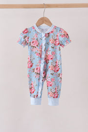 Blue Rose Floral Ruffle Romper