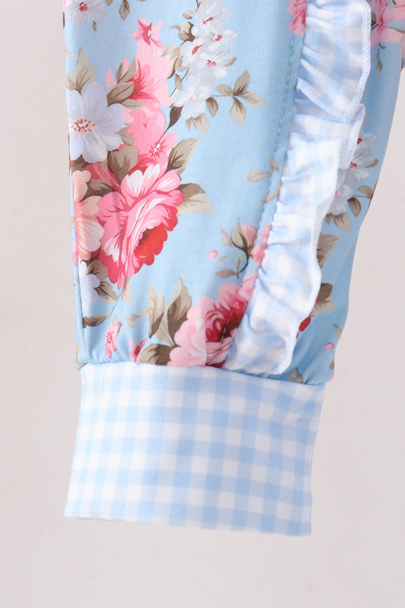 Blue Rose Floral Ruffle Romper