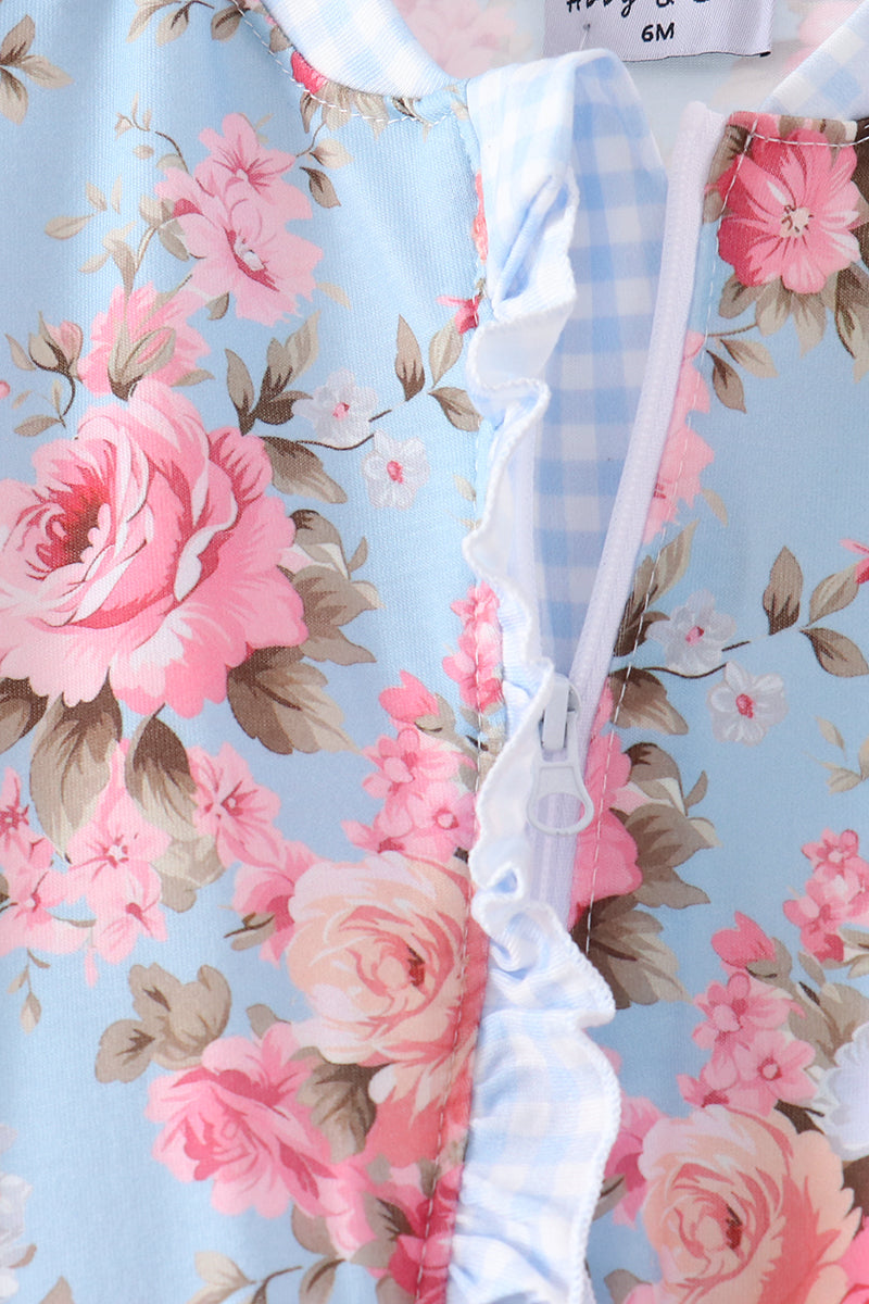 Blue Rose Floral Ruffle Romper