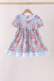 Blue Rose Floral Ruffle Dress