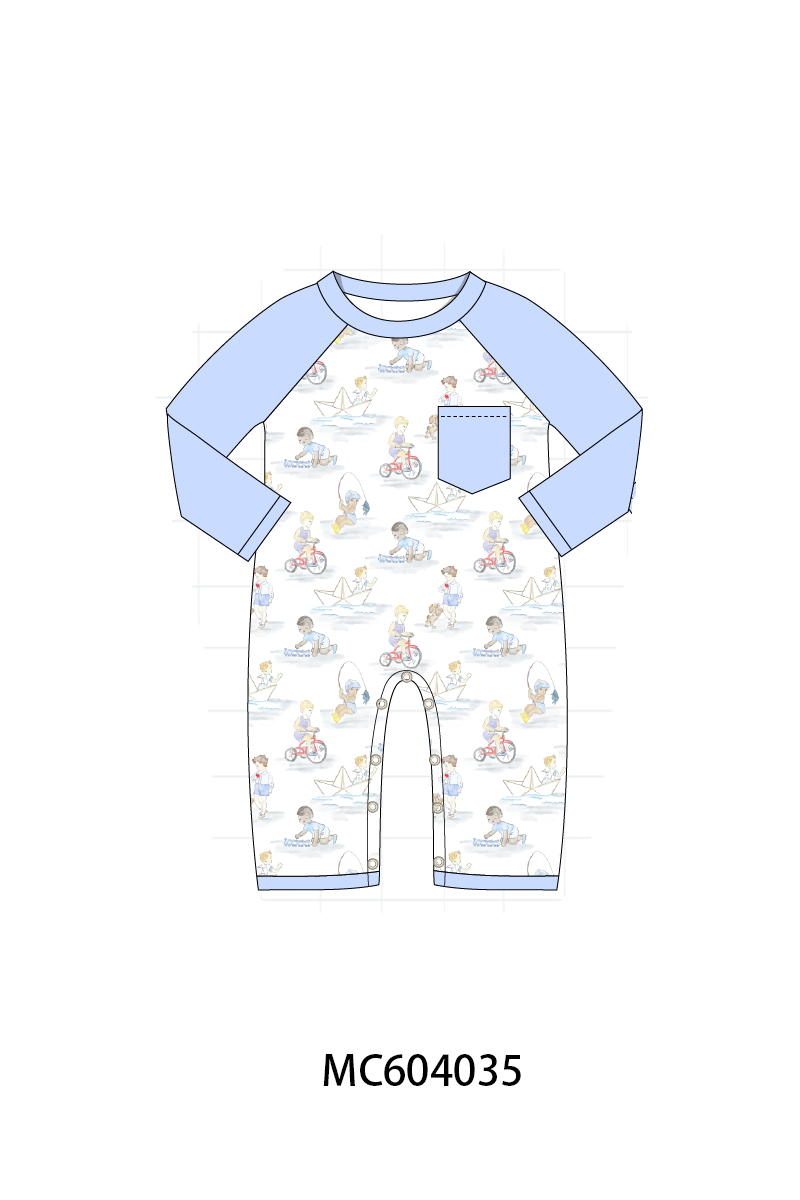 Blue All Day Adventure Pocket Romper