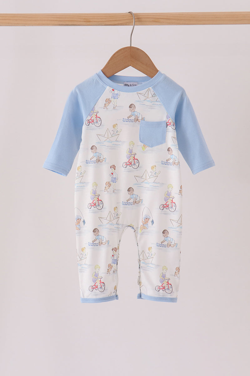 Blue All Day Adventure Pocket Romper
