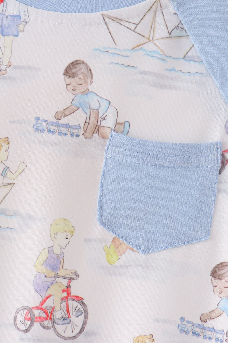 Blue All Day Adventure Pocket Romper