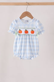 Blue Pumpkin Embroidery Gingham Bubble