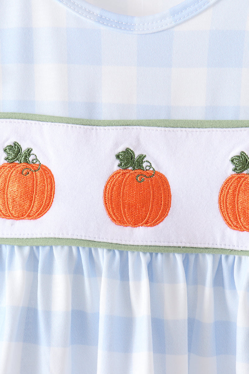 Blue Pumpkin Embroidery Gingham Bloomer Set