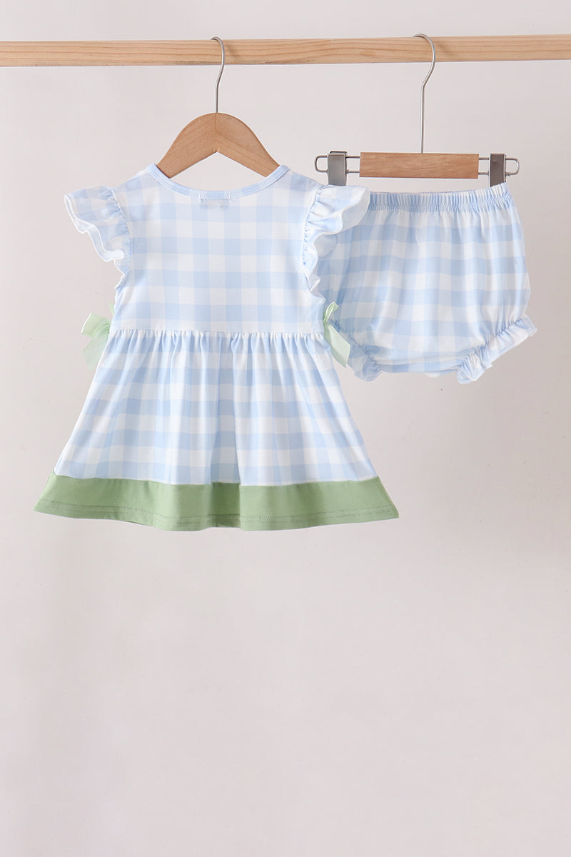 Blue Pumpkin Embroidery Gingham Bloomer Set