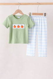 Blue Pumpkin Embroidery Gingham Pants Set