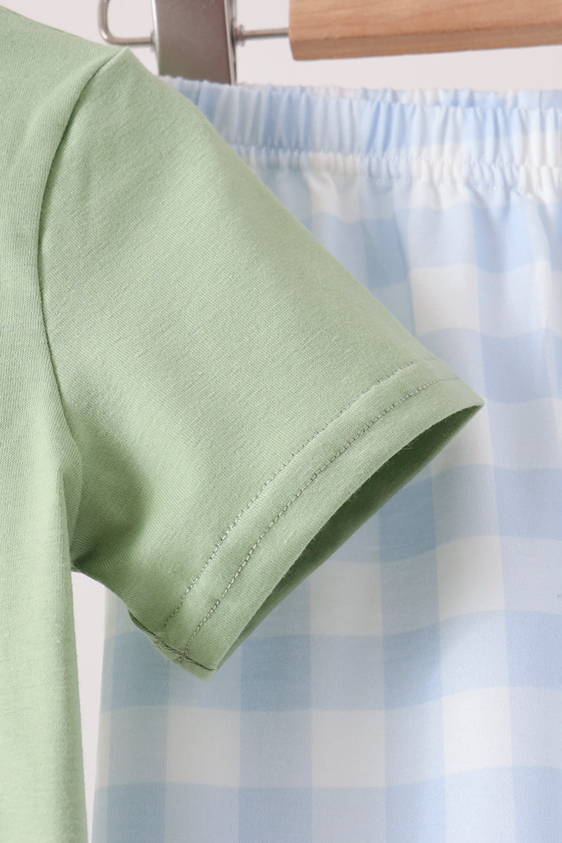 Blue Pumpkin Embroidery Gingham Pants Set