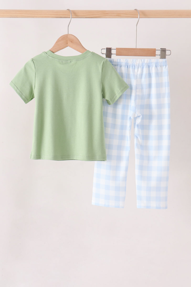 Blue Pumpkin Embroidery Gingham Pants Set